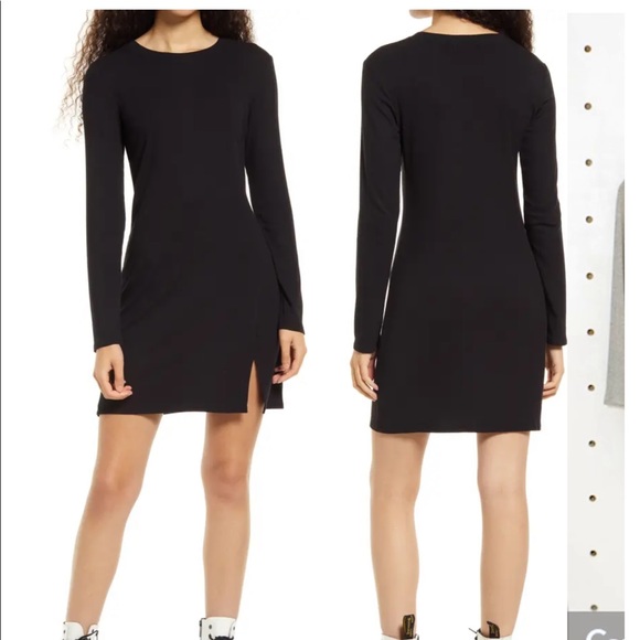 Grey Front Slit Rib T-Shirt Dress - Picture 3 of 11